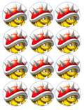 Set of 12 "Mario, Spiny" pre cut edible image discs for desserts, drink toppers, choose your size