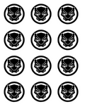 Set of 12 "Black Panther" pre cut edible image discs for desserts, drink toppers, choose your size