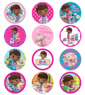Set of 12 "Doc Mcstuffins" pre cut edible image discs for desserts, drink toppers, choose your size