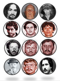 Set of 12 "serial killers" pre cut edible image discs for desserts, drink toppers, choose your size