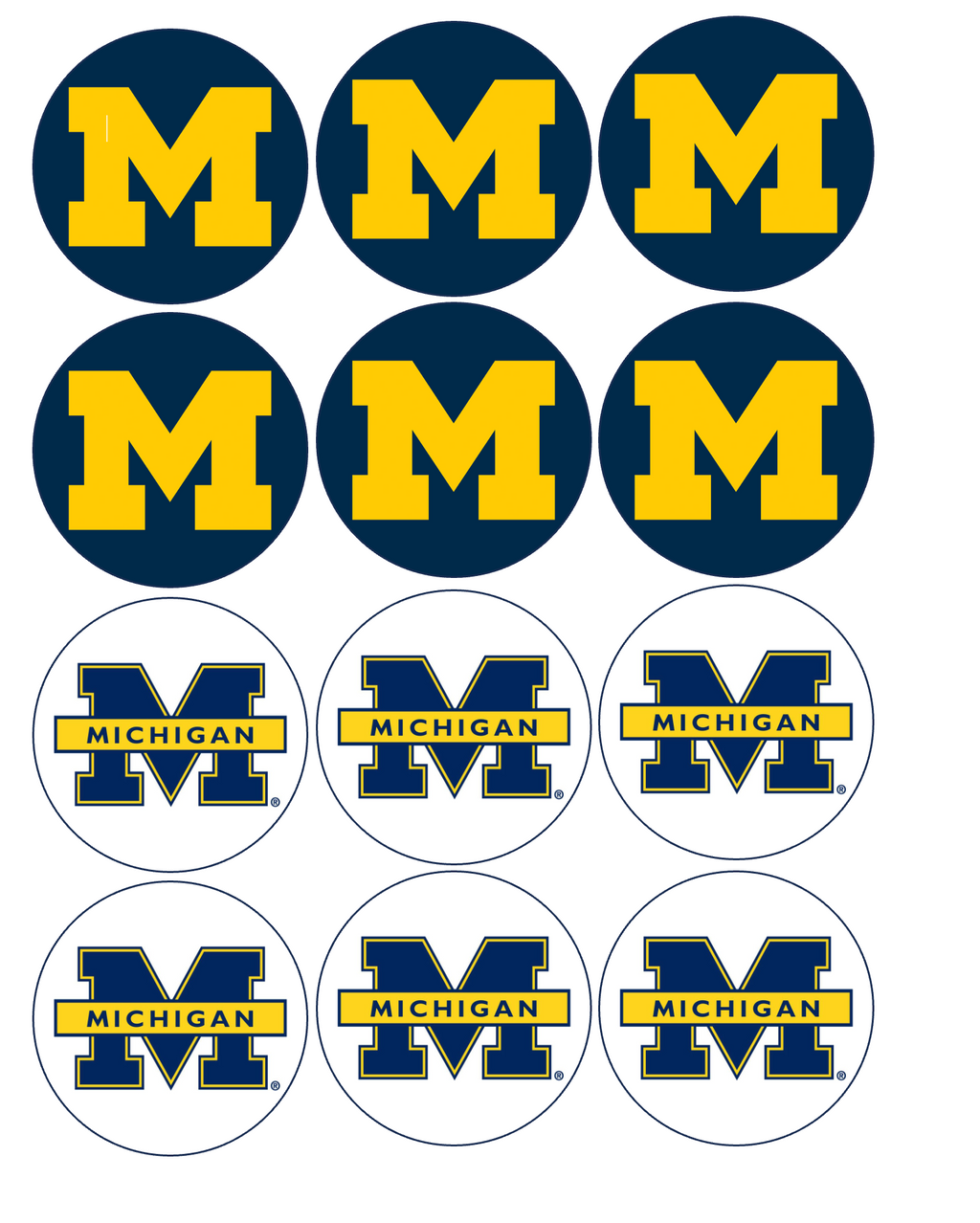Set of 12 "University of Michigan U of M" pre cut edible image discs for desserts, drink toppers, choose your size (Copy) (Copy) (Copy) (Copy)