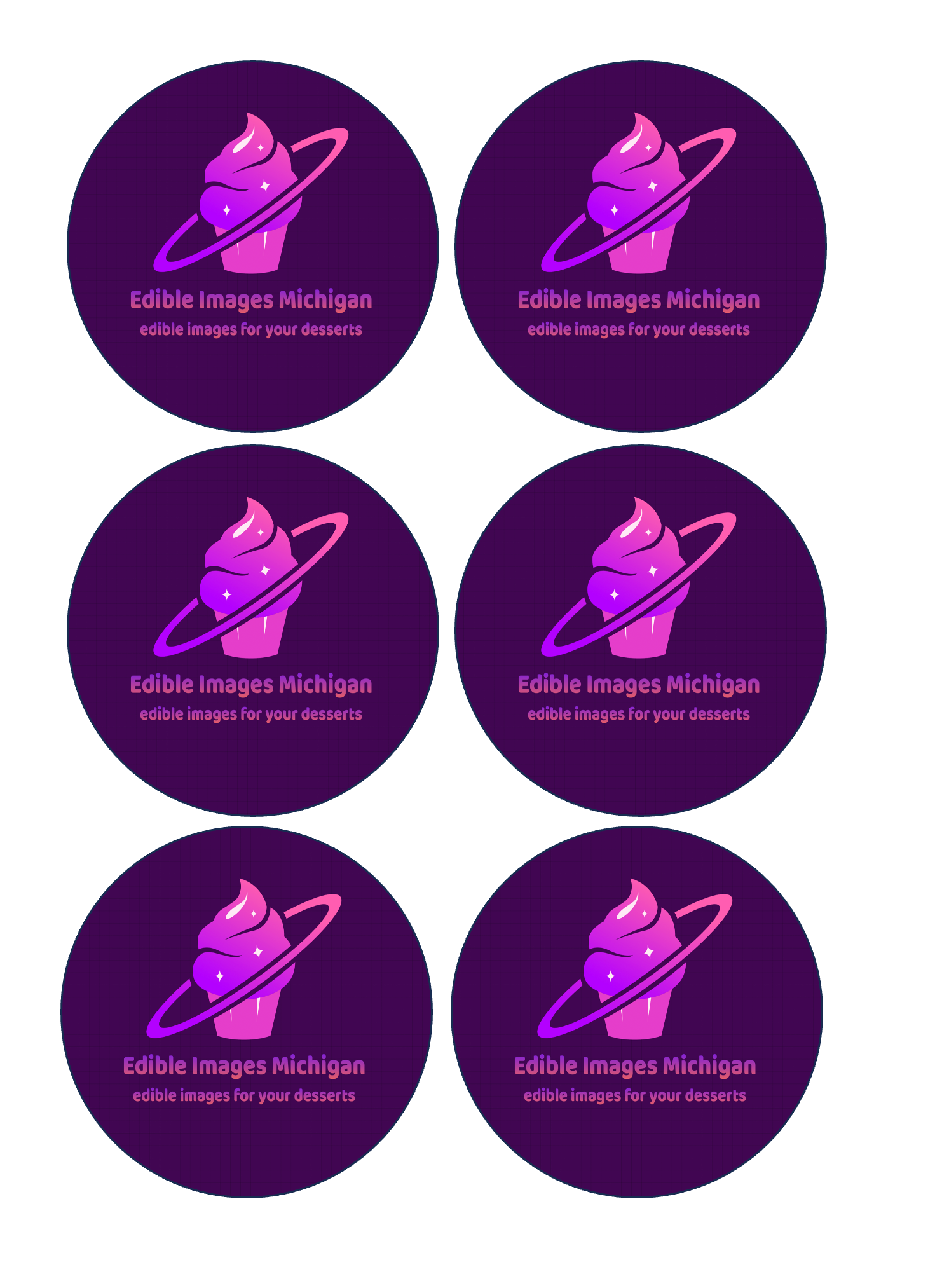 Set of 6 edible image rounds, many sizes available- CUSTOM- THE SAME IMAGE ON ALL EDIBLE ROUNDS