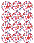 Set of 12 "Summer Berries Picnic" pre cut edible image discs for desserts, drink toppers, choose your size