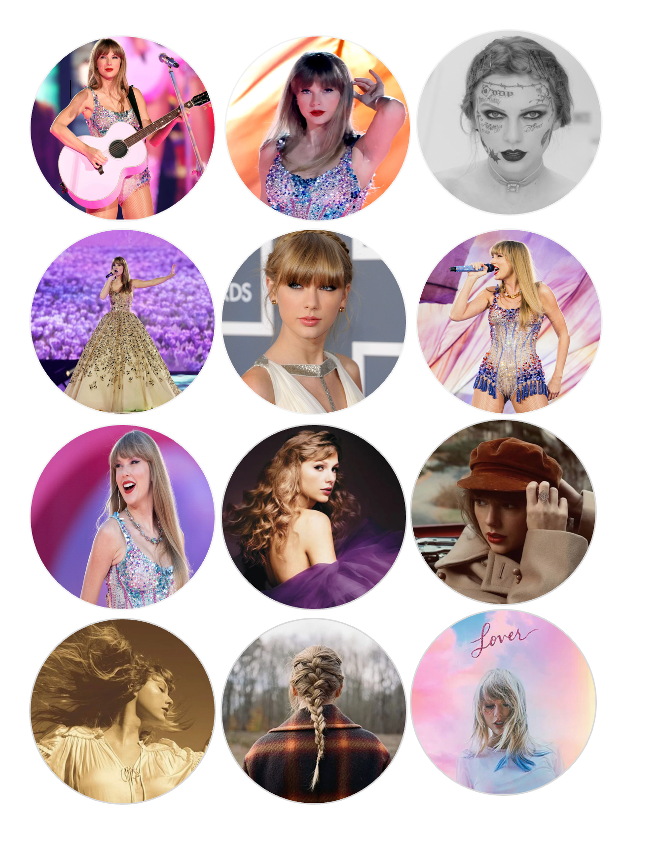 Set of 12 "Taylor Swift" pre cut edible image discs for desserts, drink toppers, choose your size