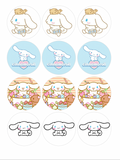 Set of 12 "Cinnamoroll" pre cut edible image discs for desserts, drink toppers, choose your size