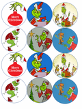 Set of 12 "Grinch" pre cut edible image discs for desserts, drink toppers, choose your size (Copy) (Copy)