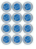 Set of 12 "Detroit Lions Football" pre cut edible image discs for desserts, drink toppers, choose your size