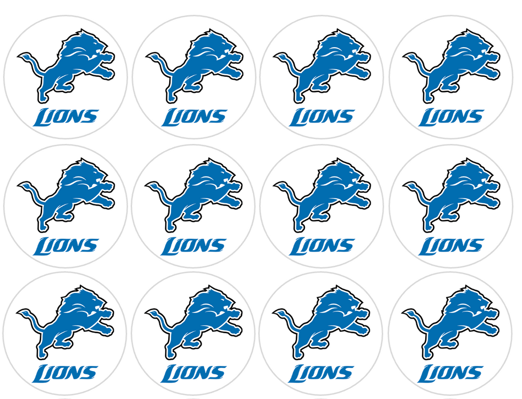 Set of 12 "Detroit Lions Football" pre cut edible image discs for desserts, drink toppers, choose your size