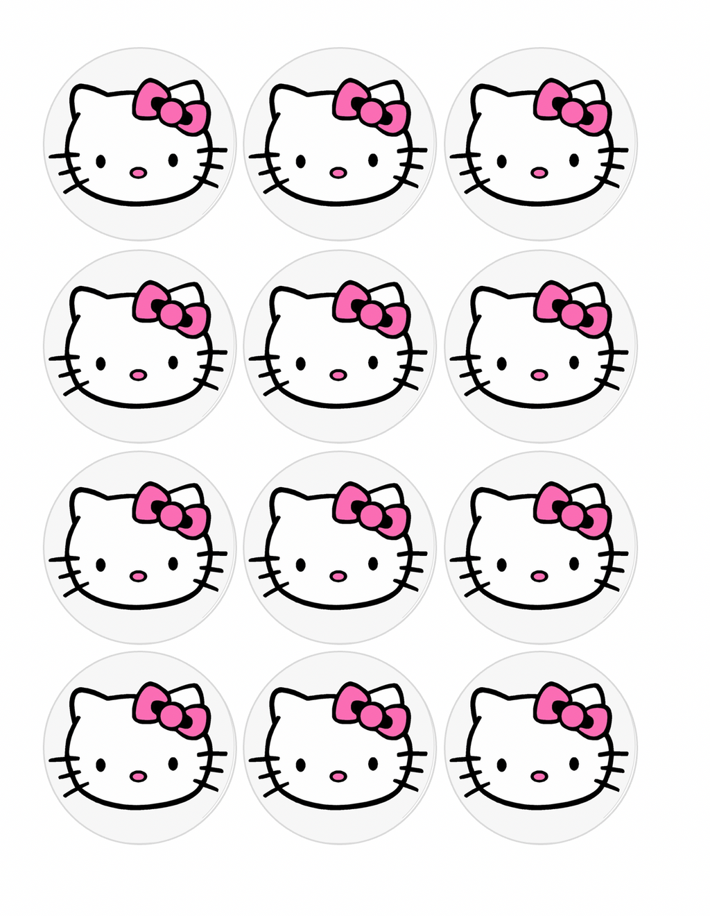 Set of 12 "Hello Kitty" pre cut edible image discs for desserts, drink toppers, choose your size