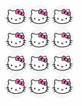 Set of 12 "Hello Kitty" pre cut edible image discs for desserts, drink toppers, choose your size