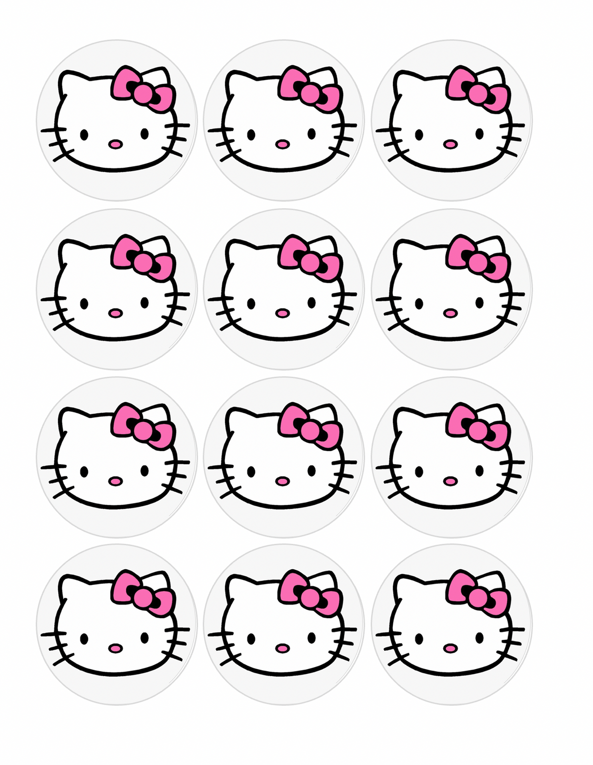 Set of 12 "Hello Kitty" pre cut edible image discs for desserts, drink toppers, choose your size