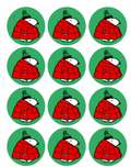 Set of 12 "Snoopy Christmas" pre cut edible image discs for desserts, drink toppers, choose your size