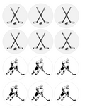 Set of 12 "Hockey" pre cut edible image discs for desserts, drink toppers, choose your size