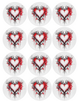 Set of 12 "Red Bleeding Heart" pre cut edible image discs for desserts, drink toppers, choose your size