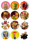 Set of 12 "The Muppets" pre cut edible image discs for desserts, drink toppers, choose your size