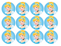 Set of 12 "Cinderella" pre cut edible image discs for desserts, drink toppers, choose your size