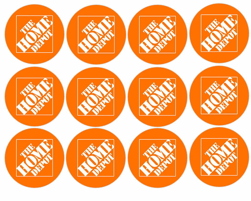 Set of 12 "Home Depot" pre cut edible image discs for desserts, drink toppers, choose your size