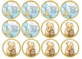 Set of 12 "Classic Pooh with gold border" pre cut edible image discs for desserts, drink toppers, choose your size