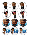Set of 12 "Boss Baby" pre cut edible image discs for desserts, drink toppers, choose your size