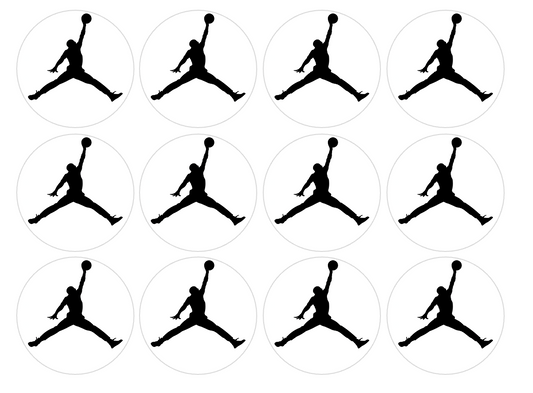 Set of 12 "Jordan Basketball" pre cut edible image discs for desserts, drink toppers, choose your size
