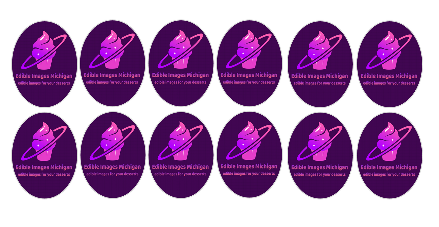 Set of 12 "CUSTOM" edible image OVALS for chocolate frames, choose your size