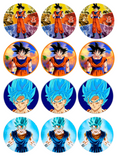 Set of 12 Dragonball Z pre cut edible image discs for desserts, choose your size