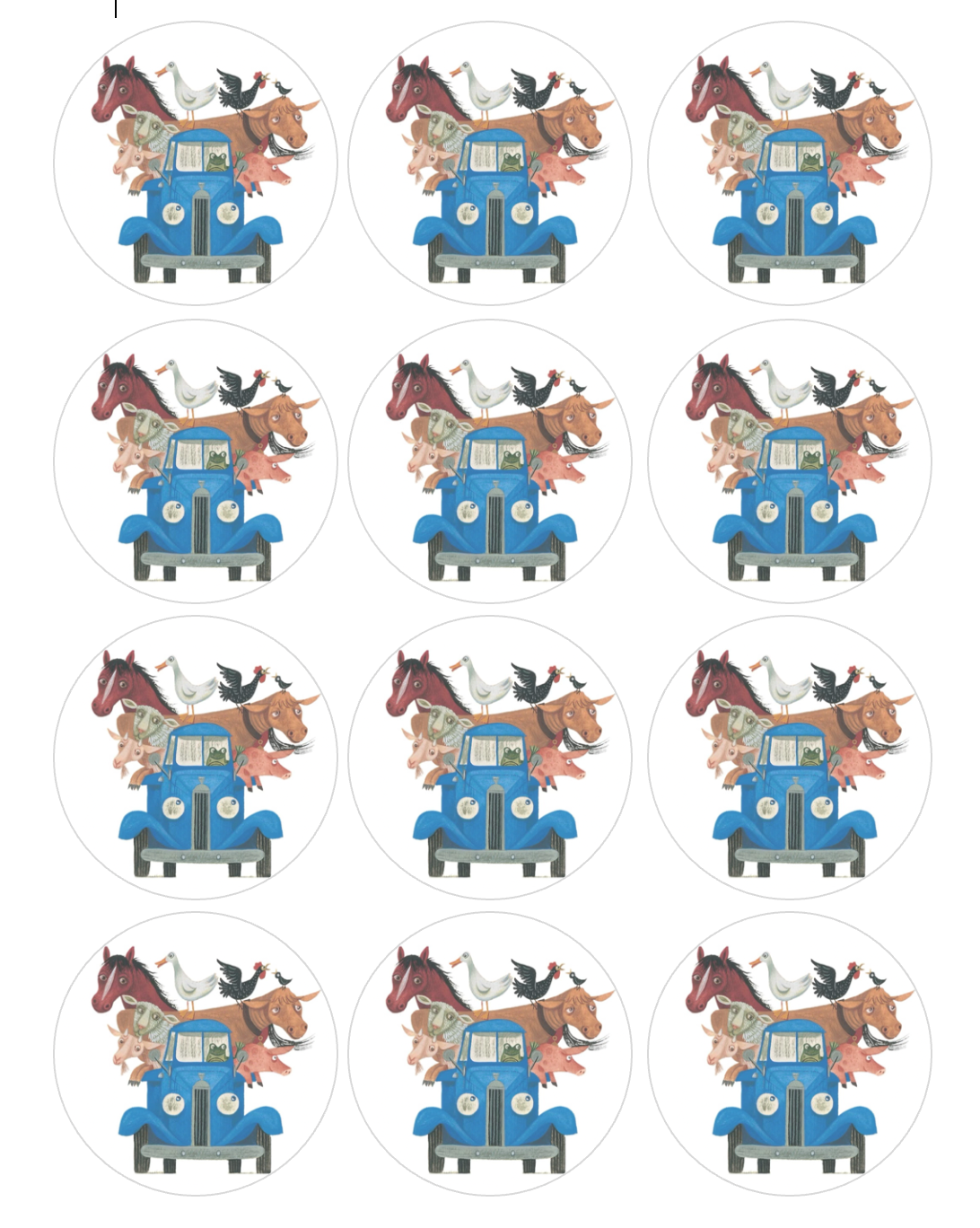 Set of 12 Little Blue Truck, pre cut edible image discs for desserts, choose your size