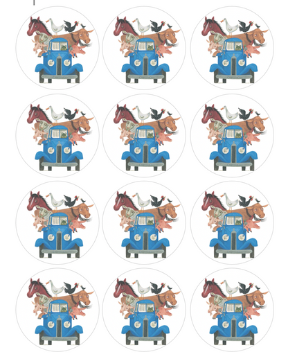 Set of 12 Little Blue Truck, pre cut edible image discs for desserts, choose your size
