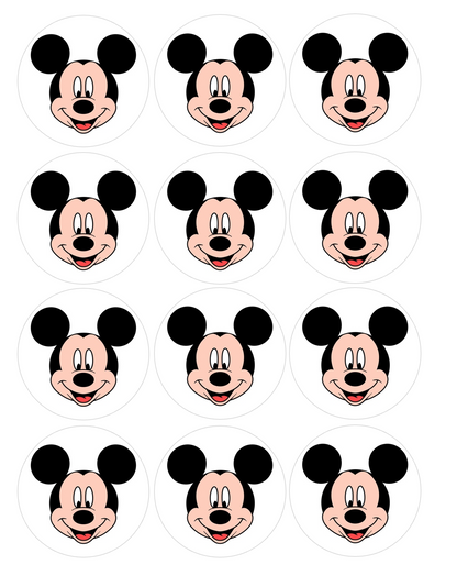 Set of 12 "Mickey Mouse" pre cut edible image discs for desserts, drink toppers, choose your size
