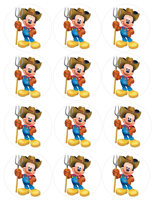 Set of 12 "Mickey Mouse" pre cut edible image discs for desserts, drink toppers, choose your size
