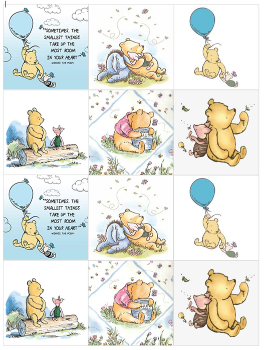 Set of 12 square edible images- Blue Pooh Baby Shower - many sizes available