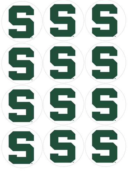 Set of 12 "MSU Michigan State University" pre cut edible image discs for desserts, drink toppers, choose your size
