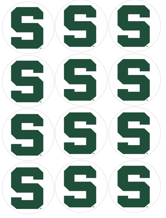 Set of 12 "MSU Michigan State University" pre cut edible image discs for desserts, drink toppers, choose your size