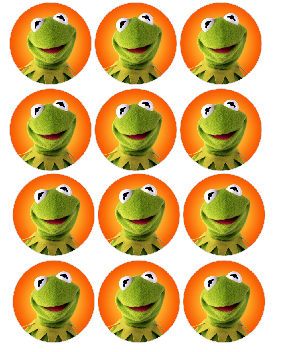 Set of 12 "Kermit the Frog" pre cut edible image discs for desserts, drink toppers, choose your size