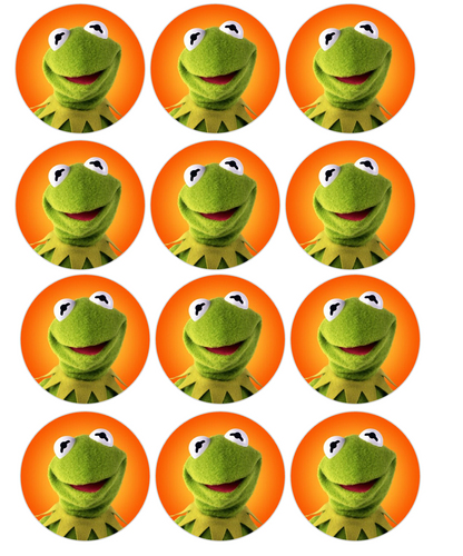 Set of 12 "Kermit the Frog" pre cut edible image discs for desserts, drink toppers, choose your size