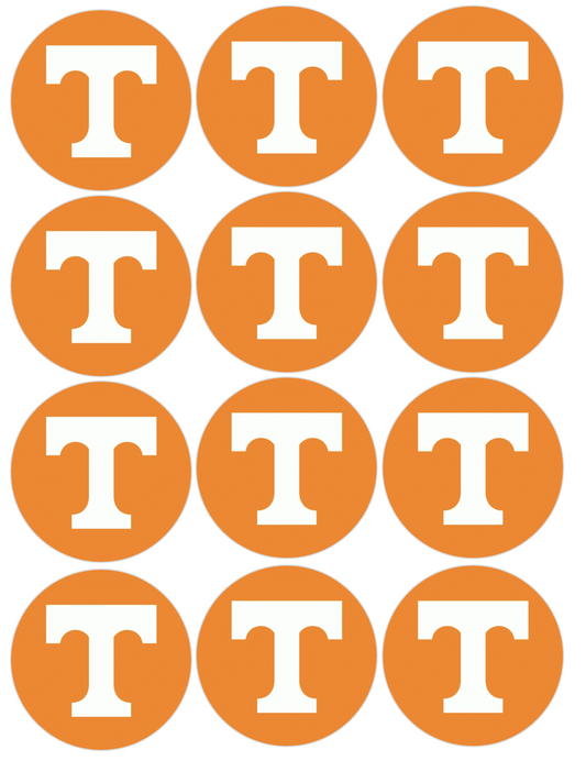 Set of 12 "Tennessee University" pre cut edible image discs for desserts, drink toppers, choose your size