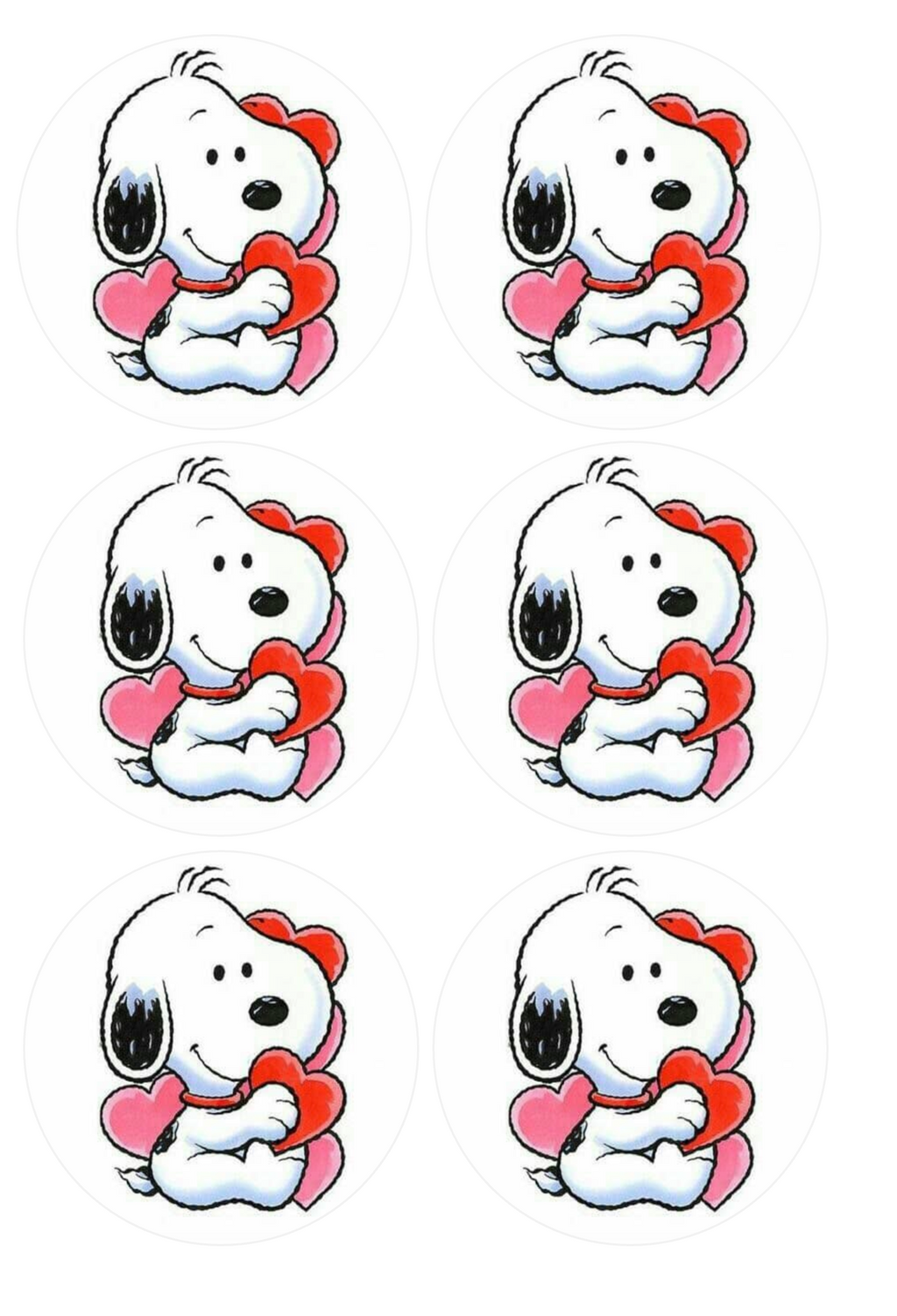 Set of 12 "Snoopy" pre cut edible image discs for desserts, choose your size
