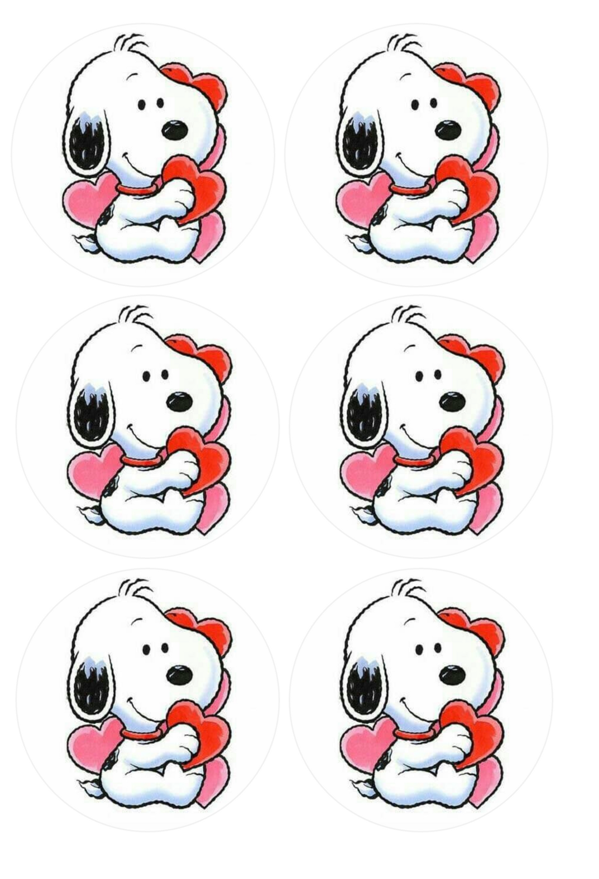 Set of 12 "Snoopy" pre cut edible image discs for desserts, choose your size