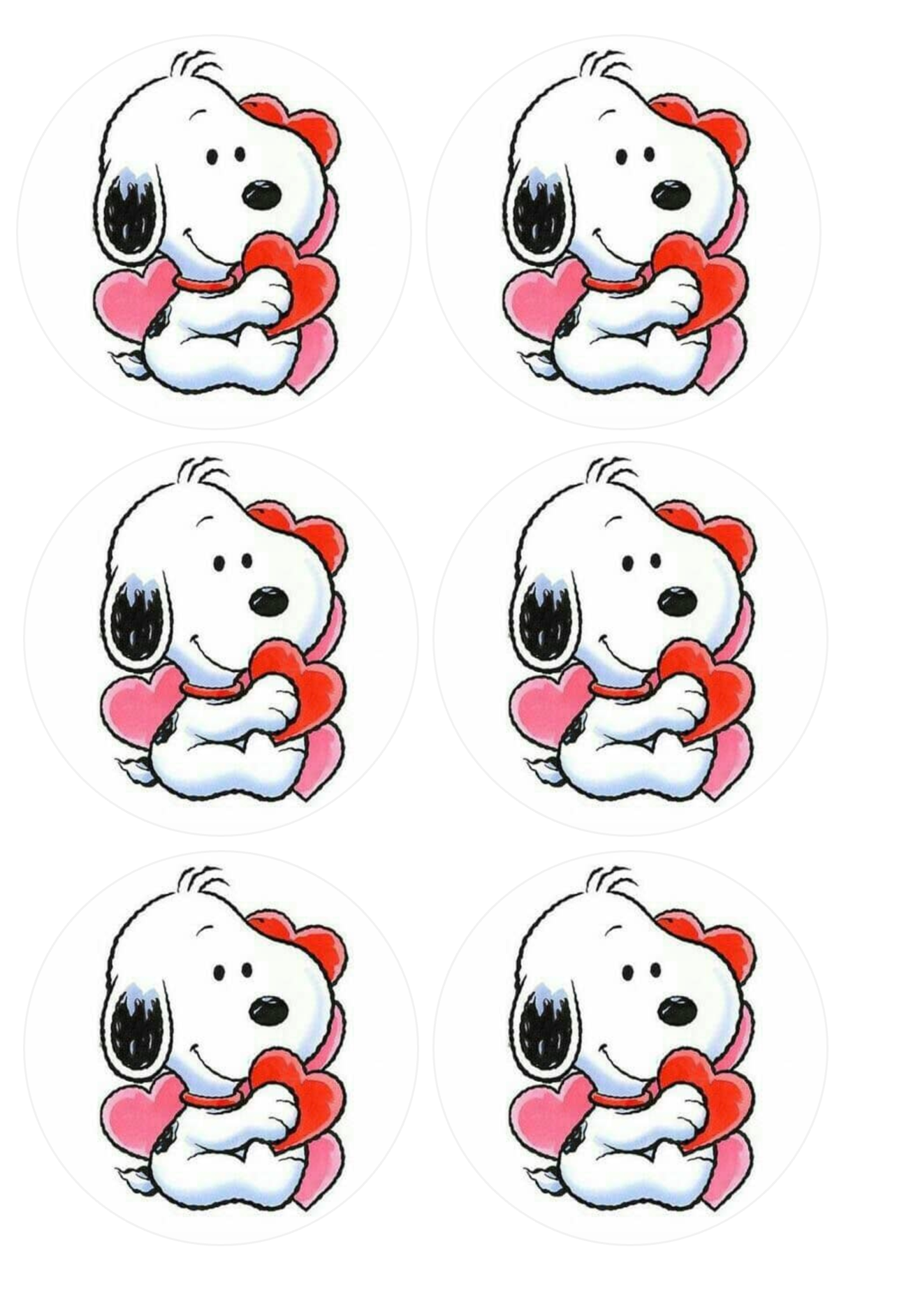 Set of 12 "Snoopy" pre cut edible image discs for desserts, choose your size