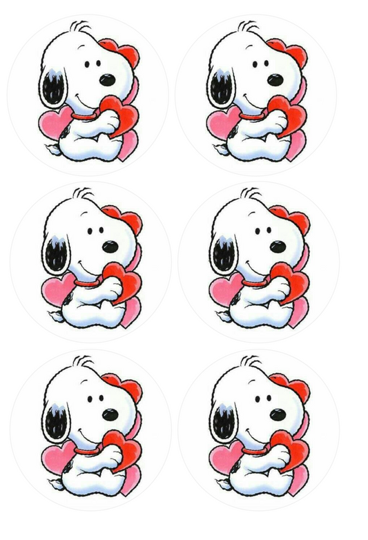 Set of 12 "Snoopy" pre cut edible image discs for desserts, choose your size