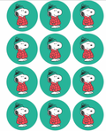 Set of 12 "Christmas Snoopy" pre cut edible image discs for desserts, choose your size