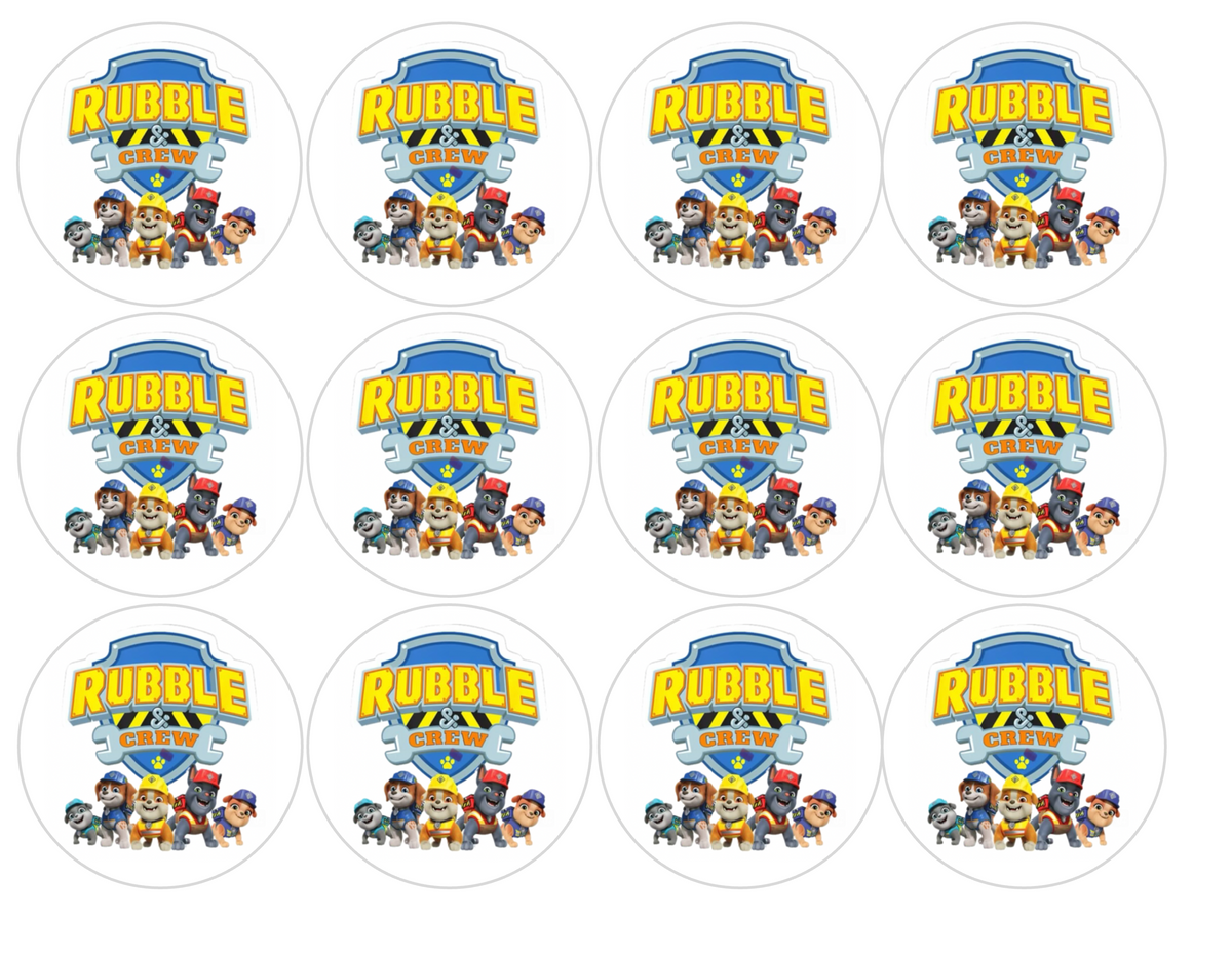 Set of 12 "paw patrol" pre cut edible image discs for desserts, choose your size