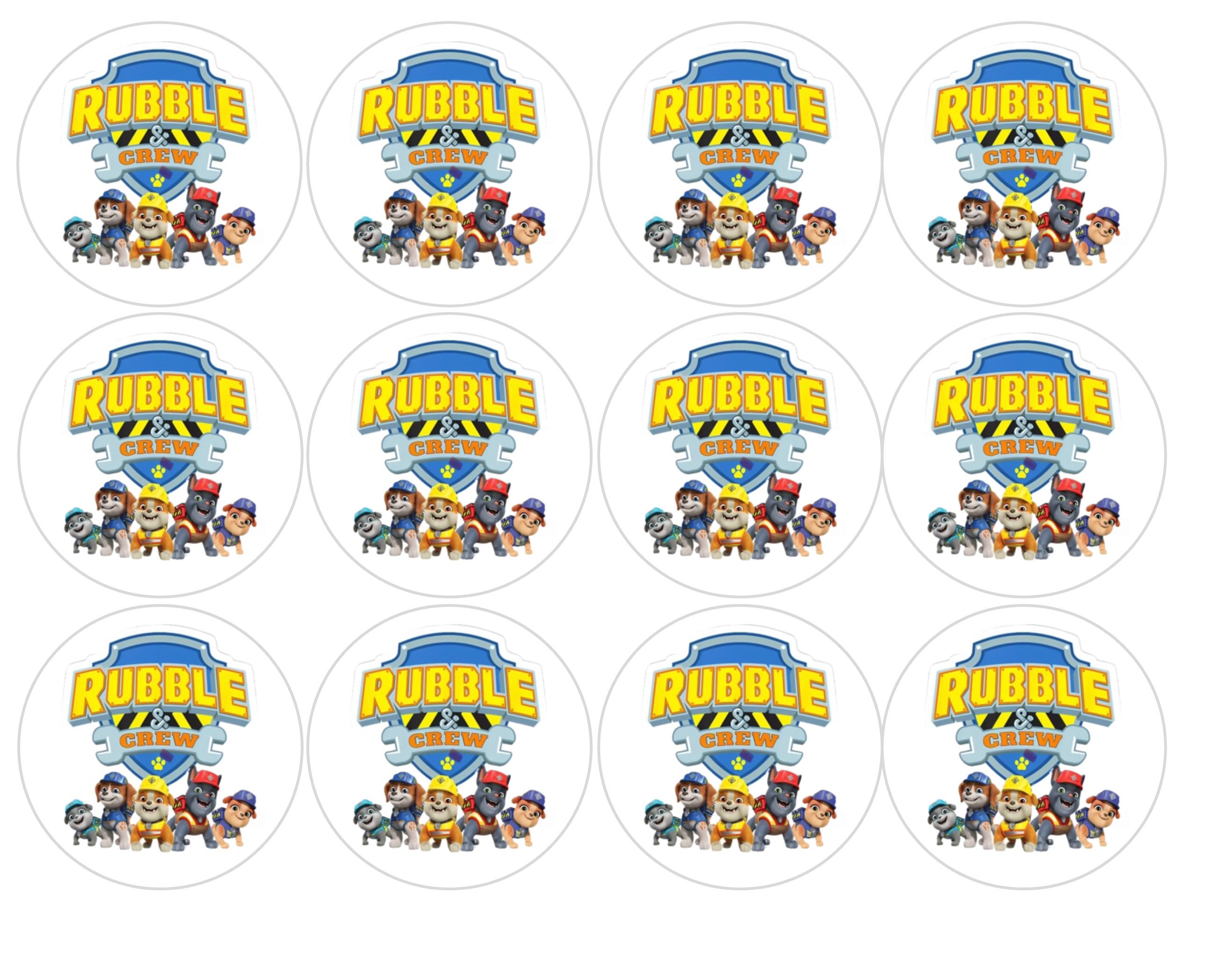 Set of 12 "paw patrol" pre cut edible image discs for desserts, choose your size