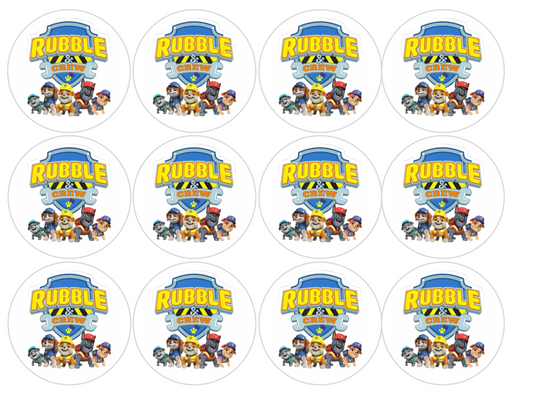 Set of 12 "paw patrol" pre cut edible image discs for desserts, choose your size