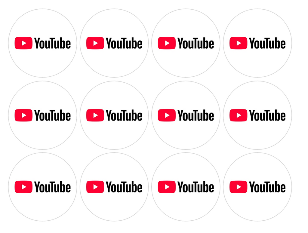 Set of 12 "Youtube" pre cut edible image discs for desserts, choose your size