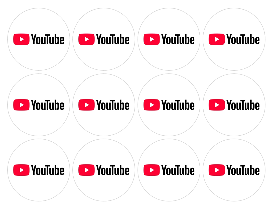 Set of 12 "Youtube" pre cut edible image discs for desserts, choose your size