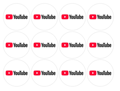 Set of 12 "Youtube" pre cut edible image discs for desserts, choose your size