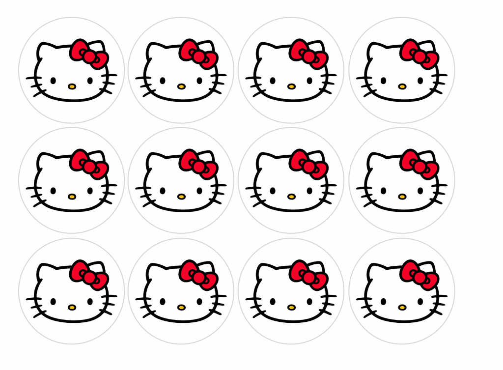 Set of 12 "Hello Kitty" pre cut edible image discs for desserts, drink toppers, choose your size