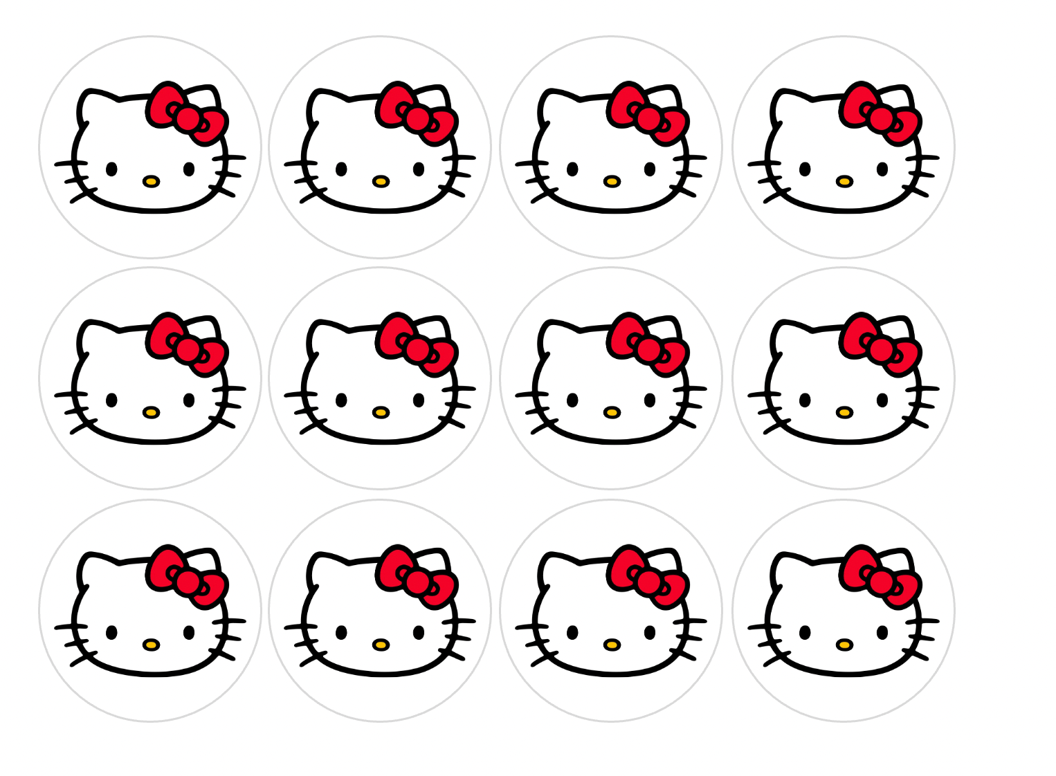Set of 12 "Hello Kitty" pre cut edible image discs for desserts, drink toppers, choose your size