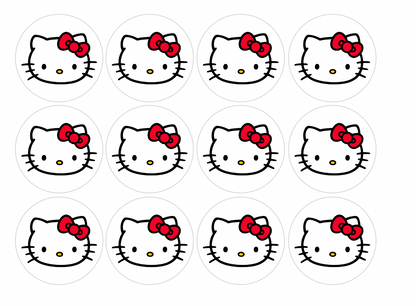 Set of 12 "Hello Kitty" pre cut edible image discs for desserts, drink toppers, choose your size